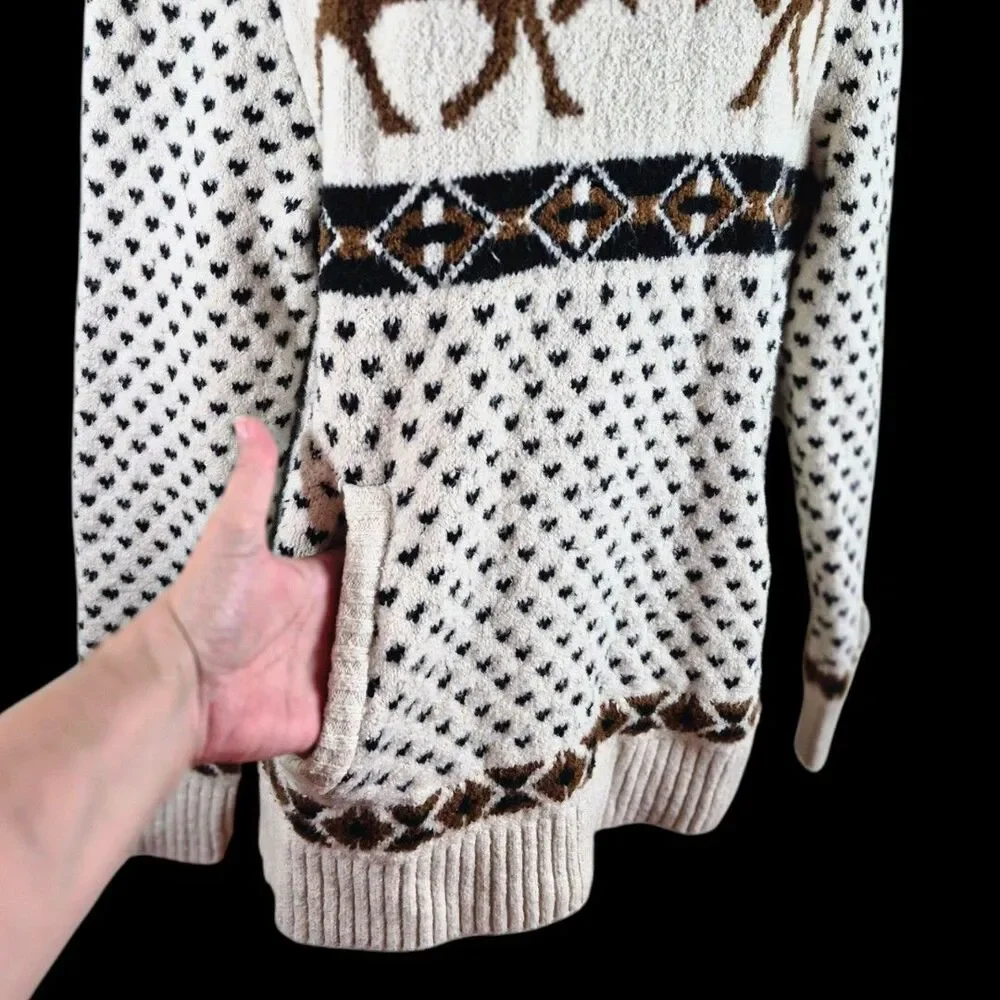 American Eagle S Buffalo Fair Isle Ski Hooded Sweater Cream Cabincore Western